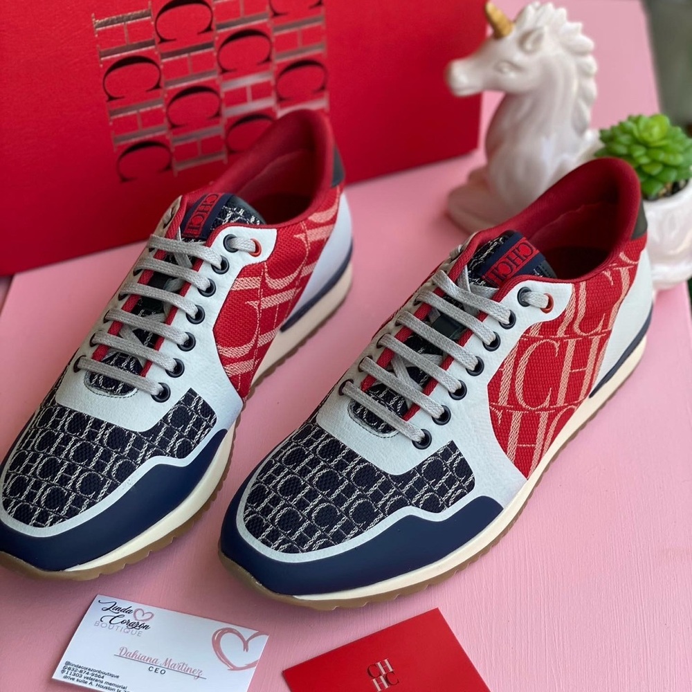 Carolina Herrera Red and Navy Men's Sneakers